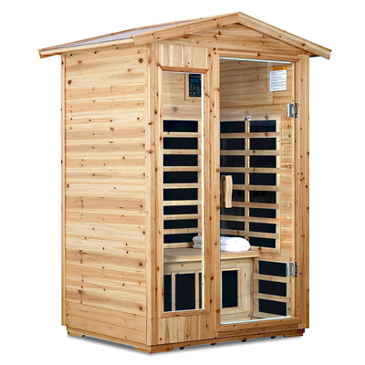 Two Person Far Infrared Old Fir Outdoor Sauna Room with Bluetooth and LED Lighting