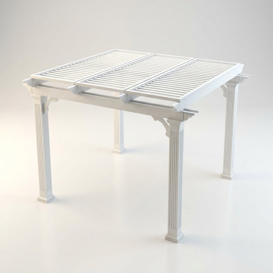 144"L X 144"W X 104"H Vinyl Camelot Louvered Pergola, White, VA42070 — Studio Shot
