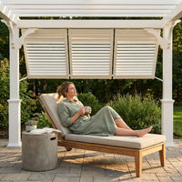 144"L X 144"W X 104"H Vinyl Camelot Louvered Pergola, White, VA42070 — Lifestyle