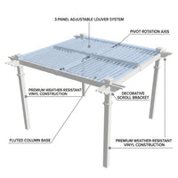 144"L X 144"W X 104"H Vinyl Camelot Louvered Pergola, White, VA42070 — How It Works