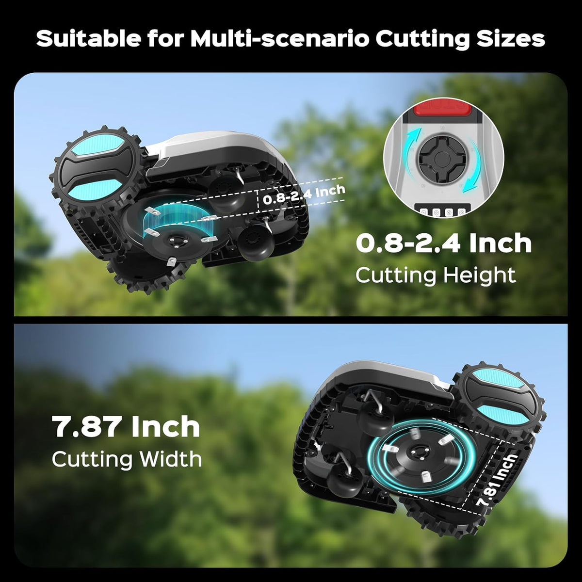 Robot Lawn Mower with App Control – Adjustable Cutting Height, Auto-Charging, Obstacle Detection & Smart Scheduling – Ideal for Lawns up to 1/8 Acre