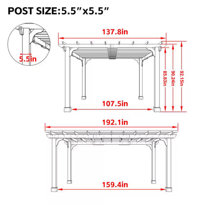 16 Ft. W X 12 Ft. D Cedar Wood Patio Pergola Shade Structure for Outdoor, Brown