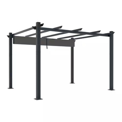 13 Ft. X 10 Ft. Aluminum Outdoor Patio Pergola with Retractable Canopy in Dark Gray