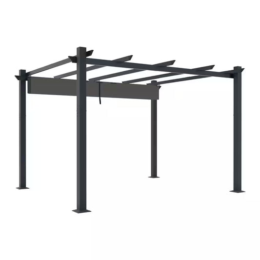 13 Ft. X 10 Ft. Aluminum Outdoor Patio Pergola with Retractable Canopy in Dark Gray
