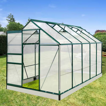6Ft.X 10Ft.X 7Ft. Walk-In Polycarbonate Greenhouses for Gardening Plants with Vent Sliding Door Drainage PC Panel, Green