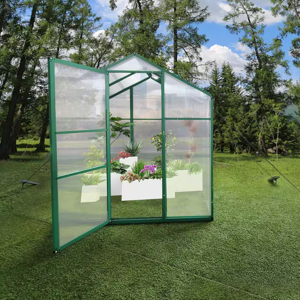72.83 In. W X 97 In. D X 86.42 In. H Polycarbonate Raised Base and Anchor Aluminum Heavy Duty Walk-In Greenhouse