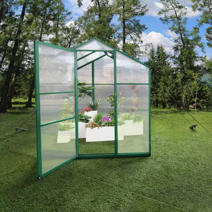 72.83 In. W X 97 In. D X 86.42 In. H Polycarbonate Raised Base and Anchor Aluminum Heavy Duty Walk-In Greenhouse