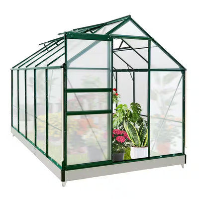 6Ft.X 10Ft.X 7Ft. Walk-In Polycarbonate Greenhouses for Gardening Plants with Vent Sliding Door Drainage PC Panel, Green