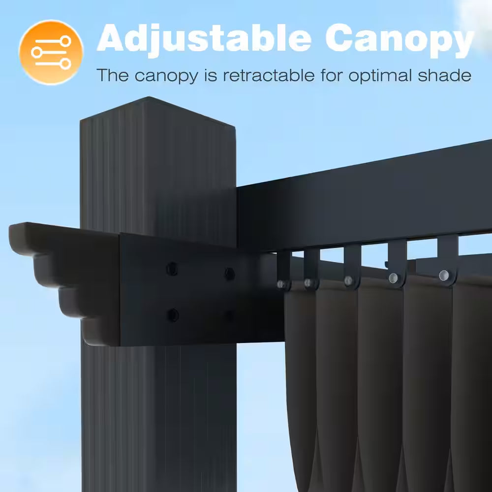 13 Ft. X 10 Ft. Aluminum Outdoor Patio Pergola with Retractable Canopy in Dark Gray