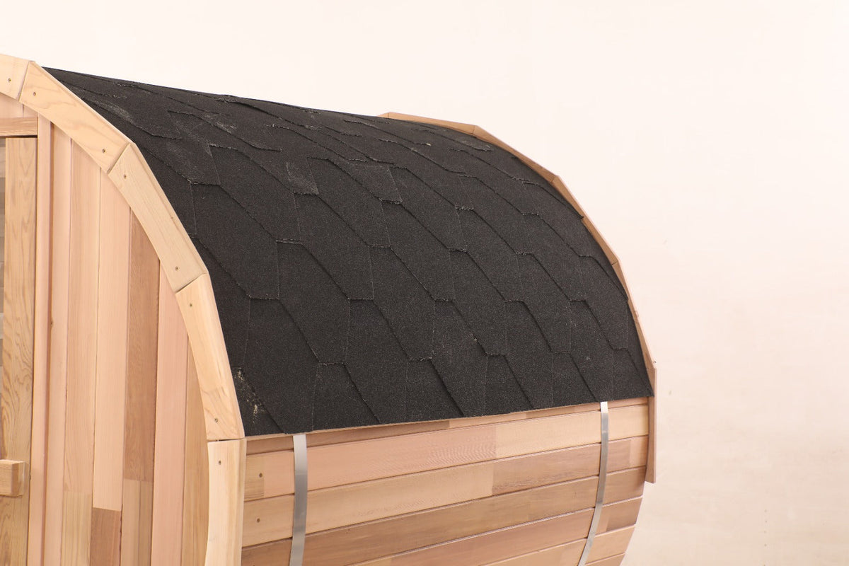 Blisspod, Prague, Canadian Red Cedar Outdoor Steam Barell Sauna, 2-4 / 4-6 persons with Full Glass Back & 2 front Porch seats
